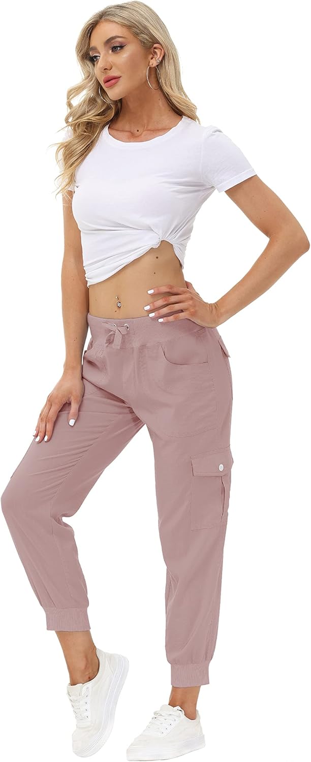 JINSHI Hosen Damen Cargohose Lange Capri Freizeithose Outdoor Jogginghose High Waist mit Kordelzug X