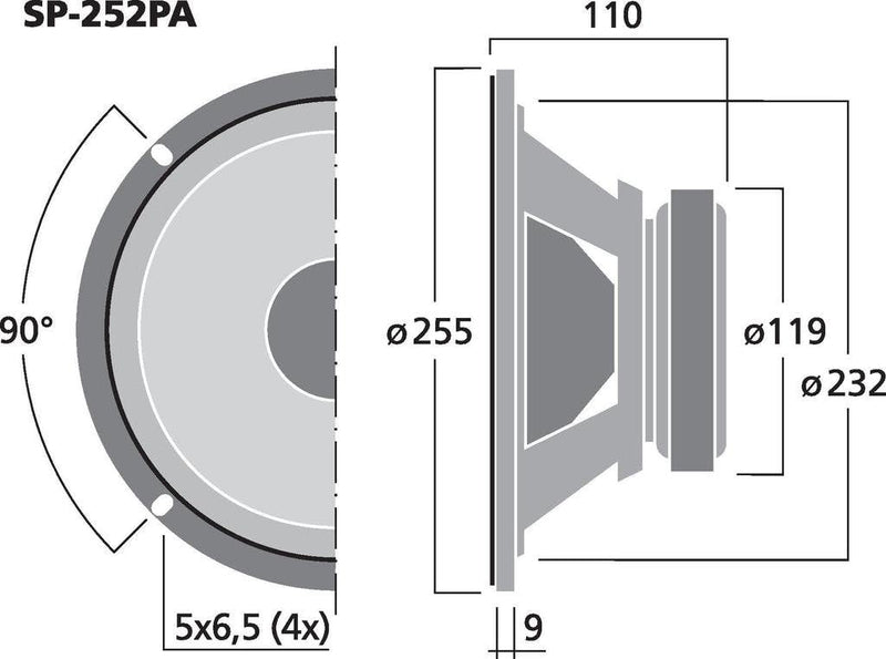 MONACOR SP-252PA Universal-Tiefmitteltöner, kompakter Lautsprecher-Treiber für Tiefmittelton-Anwendu