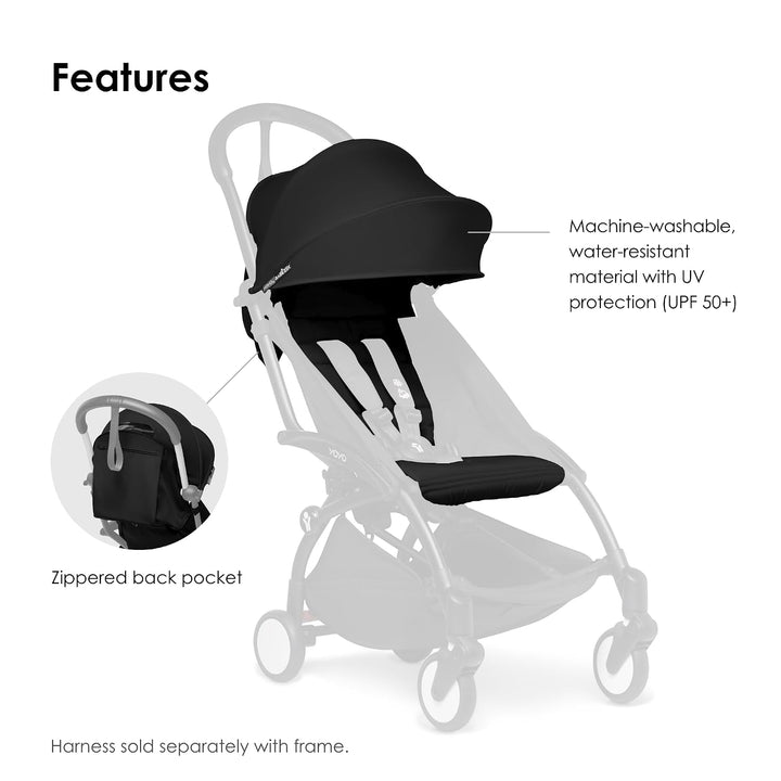 BABYZEN YOYO 6+ Textilset, Black - Nur Textilset: Sitzpolster, farbgleichen Verdecken und Reissversc