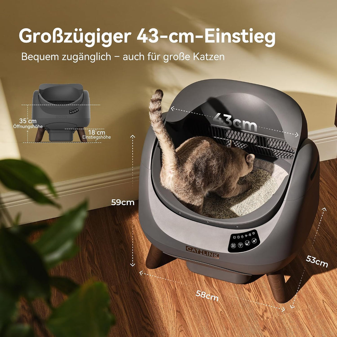 CATLINK Selbstreinigende Katzentoilette, Katzenklo XXL mit offenem Top-Design, 5 GHz WLAN, 12L Gross