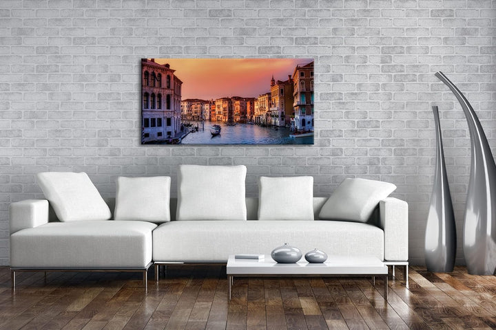 deyoli Kanäle in Venedig Panorama 120x60 cm als Leinwandbild, Motiv fertig gerahmt auf Echtholzrahme