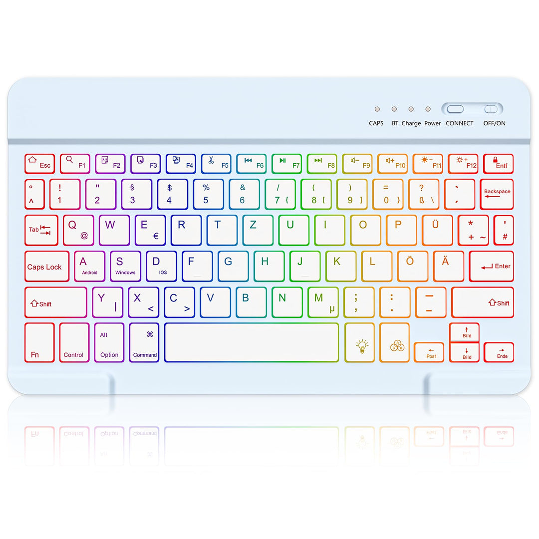 MMK Bluetooth-Tastatur, Deutsches QWERTZ-Layout mit 7-Farbiger Hintergrundbeleuchtung, Mini Wireless