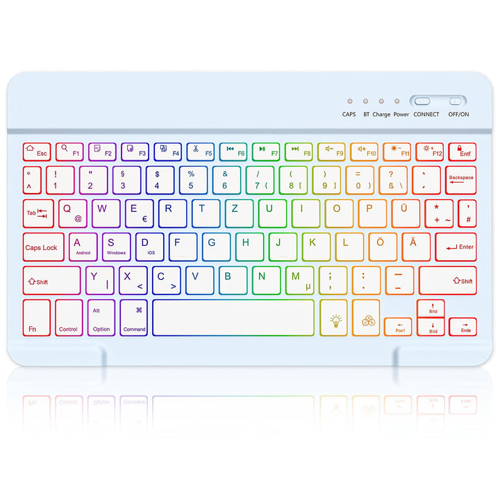 MMK Bluetooth-Tastatur, Deutsches QWERTZ-Layout mit 7-Farbiger Hintergrundbeleuchtung, Mini Wireless