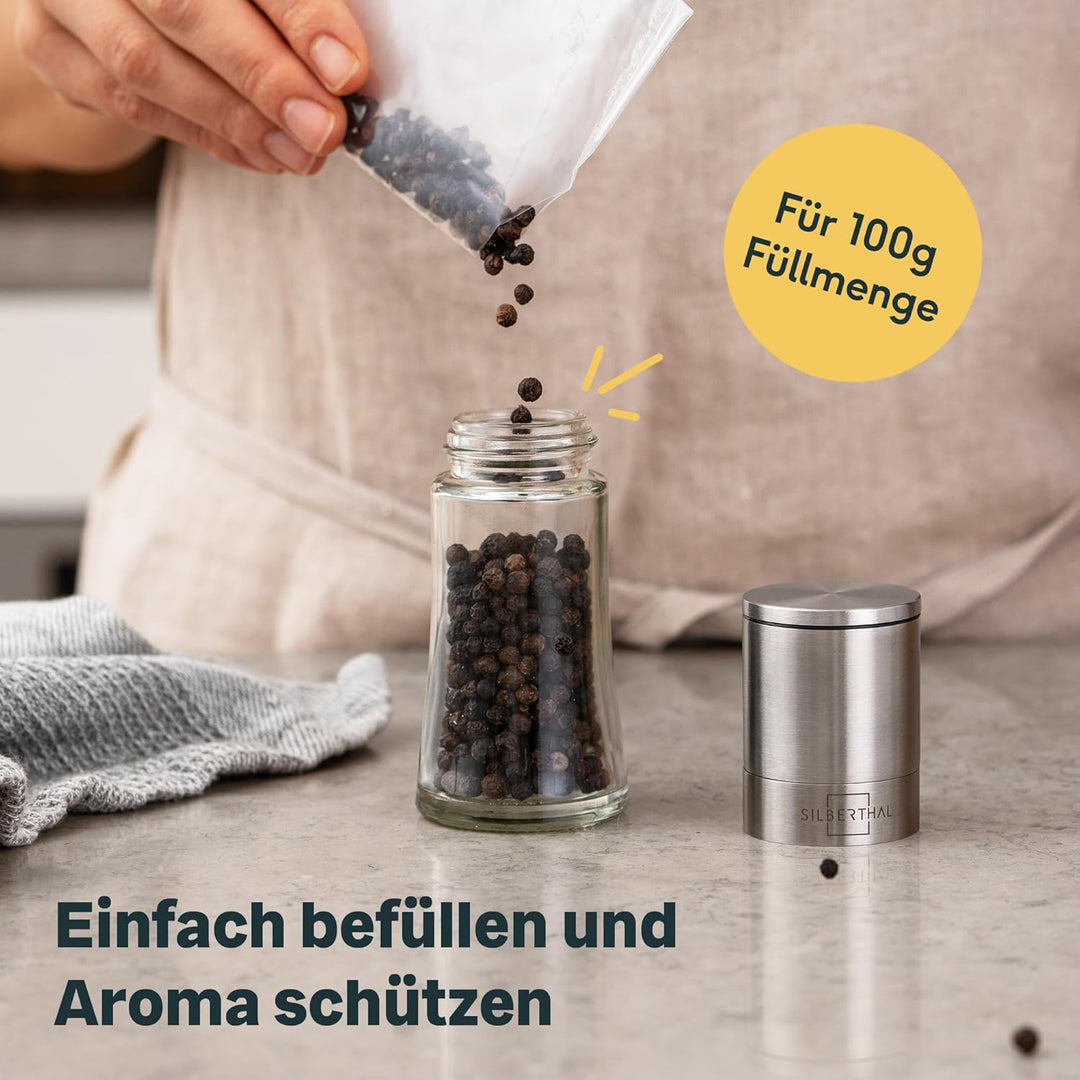 SILBERTHAL Salz- und Pfeffermühle Set - Stufenlos verstellbare Mahlgrade - Salzstreuer mit Keramikma