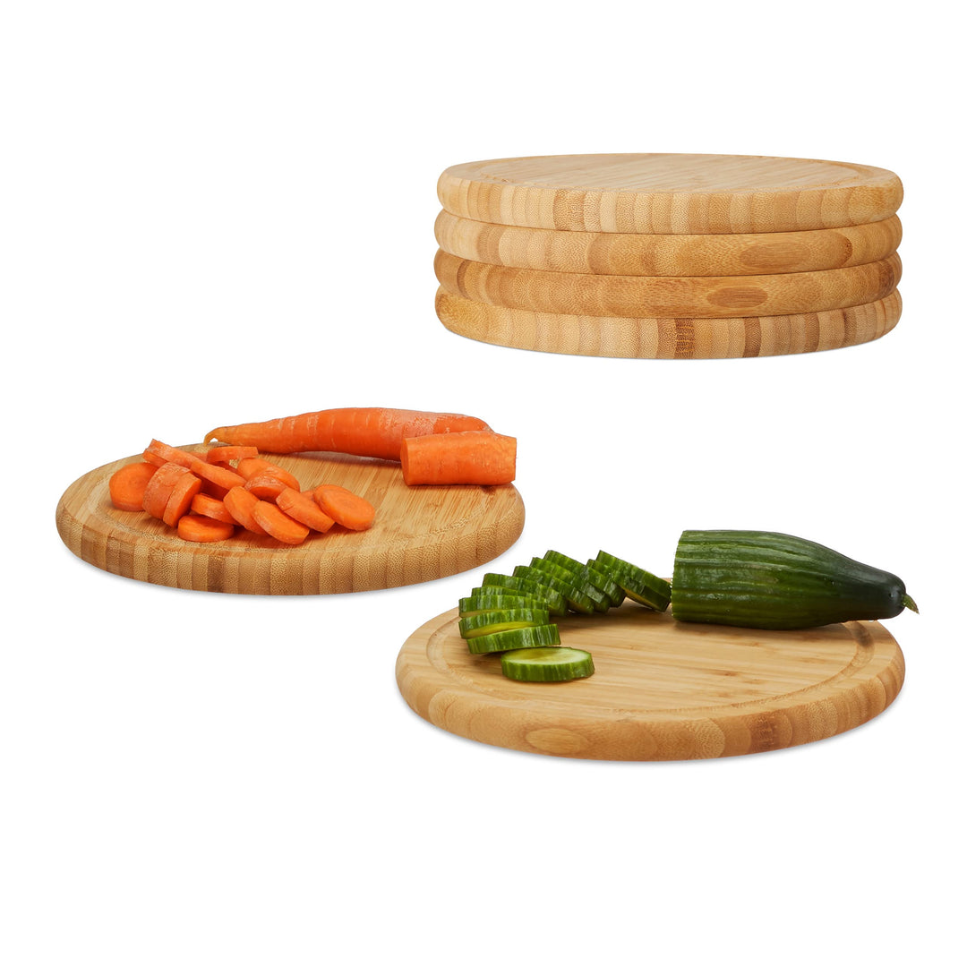 Relaxdays Frühstücksbrettchen 6er Set, Bambus, rund, 25 cm, Küchenbrett, pflegeleicht, natürlich, me