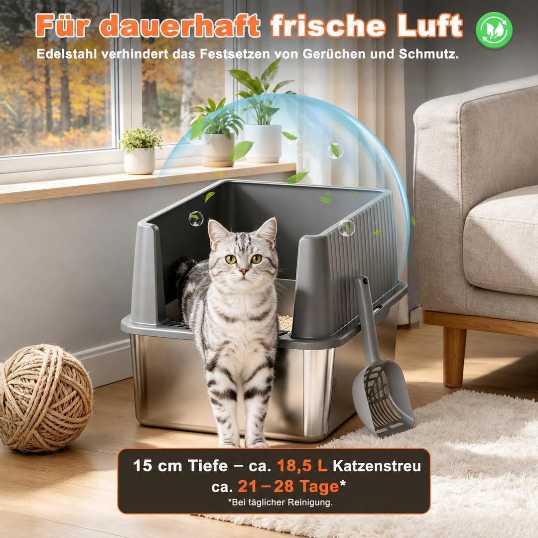 Zedelmaier Edelstahl Katzentoilette System – Katzenklo Edelstahl XXL für grosse Katzen &amp; 2 Katzen –