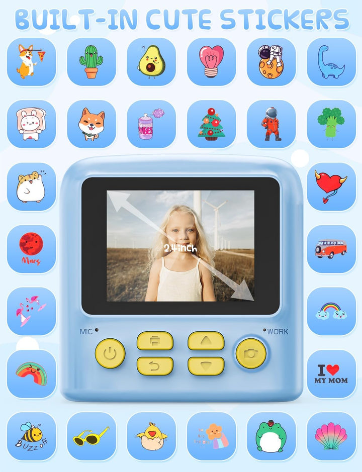 PHNIXGAM Sofortbildkamera Kinder mit 2-Blitzleuchten, Digitalkamera kinderkamera fotoapparat 2.4in H