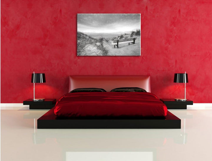 Pixxprint Blick auf das Meer / 100x70cm Leinwandbild bespannt auf Holzrahmen/Wandbild Kunstdruck Dek