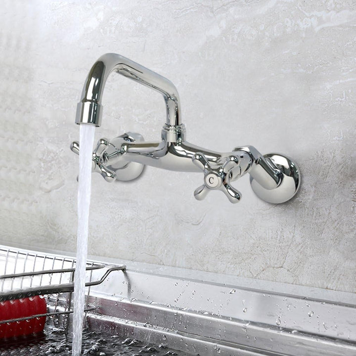 PHASAT Wasserhahn Wandmontage,Küchenarmatur Nostalgie Zweigriff Wandarmatur Auslauf von Oben
