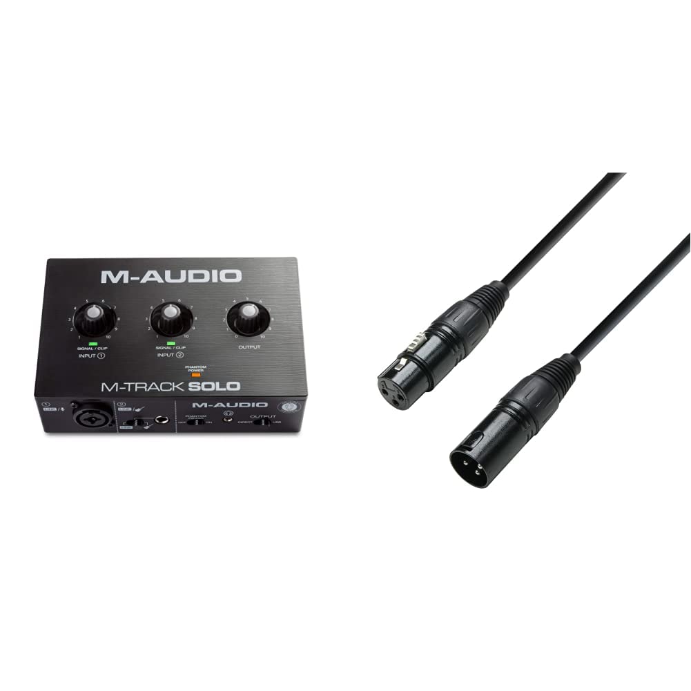 M-Audio M-Track Solo – USB Audio Interface für Aufnahmen, Streaming und Podcasting & Adam Hall Cable