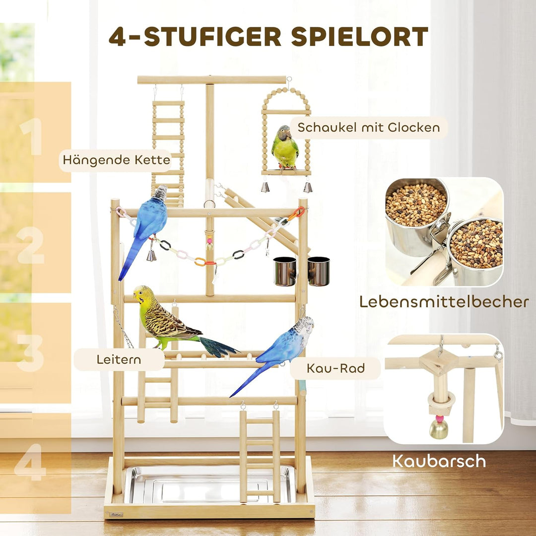 PawHut Papageien Spielplatz, 48 x 38 x 95 cm, Vogelspielplatz für Papageien, Parrot Playstand mit Sp