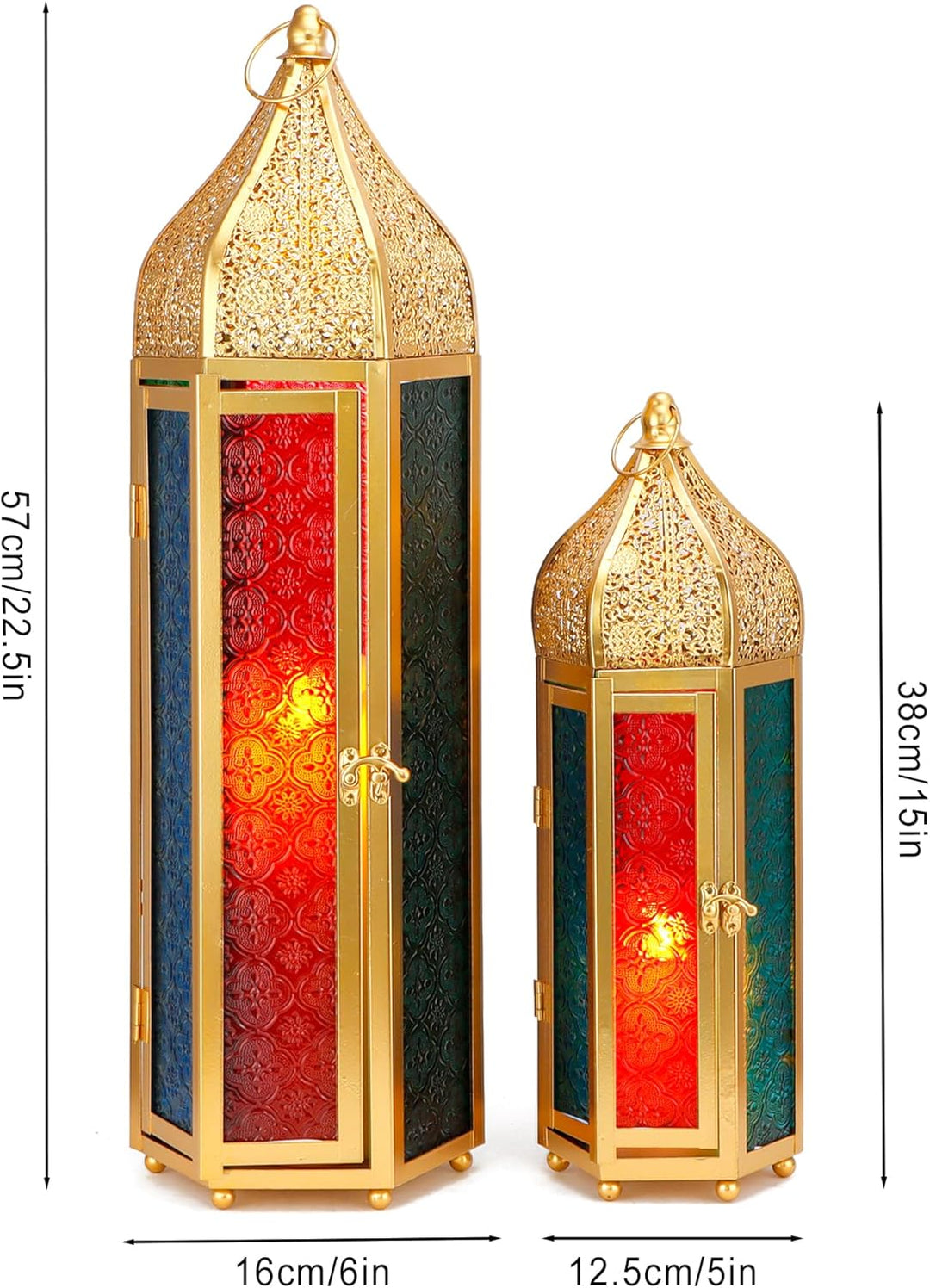 TRIROCKS 2er-Set Dekorative Ramadan-Kerzenlaterne aus Metall Orientalischer Kerzenhalter Arabische H