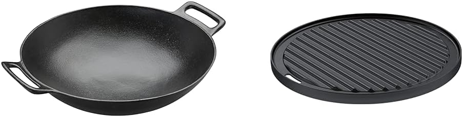 RÖSLE VARIO Wok, Hochwertiger Wok aus emailliertem Gusseisen zum scharfen Anbraten & VARIO Grillplat