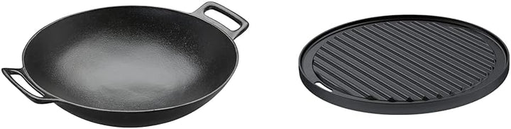 RÖSLE VARIO Wok, Hochwertiger Wok aus emailliertem Gusseisen zum scharfen Anbraten & VARIO Grillplat