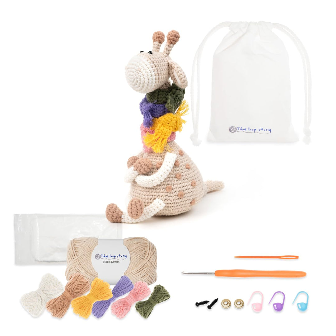 The loop story Häkelset Tiere Giraffe Crochet kit mit Video Kurs (Schritt für Schritt auf Englisch)