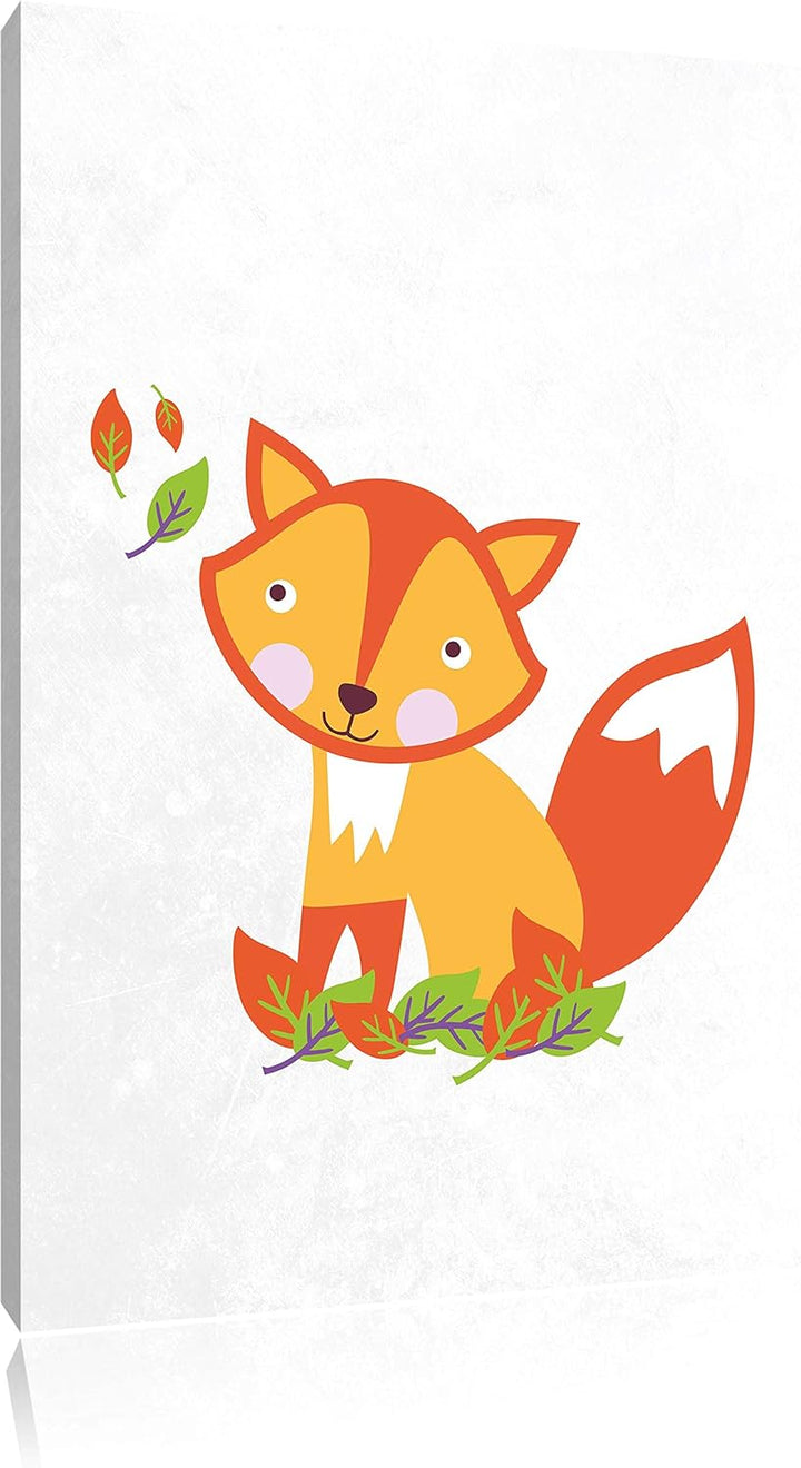 Pixxprint Niedlicher Fuchs in Laub Haufen als Leinwandbild/Grösse: 100x70 cm/Wandbild/Kunstdruck/fer