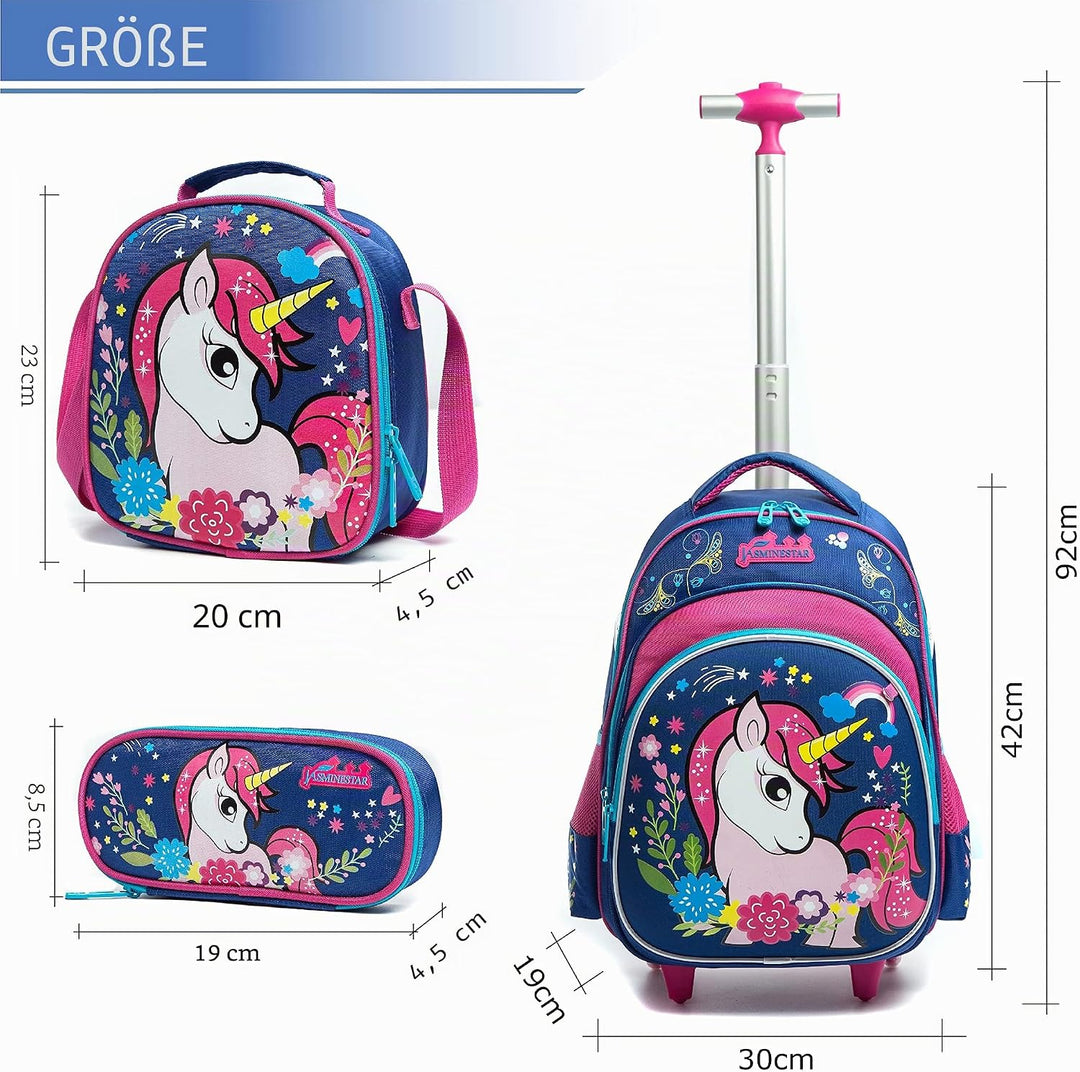 HTgroce Einhorn Schulranzen Rucksack Trolley mit 2 Rollen für Kinder Mädchen,Schulranzen mit Rollen