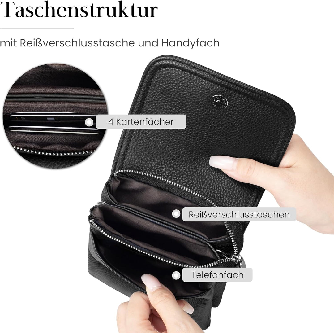 befen Echtleder Handytasche zum Unhängen Damen, Moderne Handytasche Kleine Umhängetasche Damen Genui