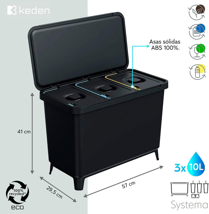 Recycling-Sortiersystem 3 x 10 Liter KEDEN
