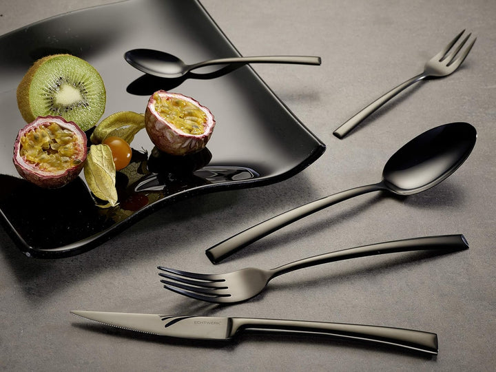 Echtwerk EW-BS-3010S Tafelbesteck Avelino/Shiny-Black Edition, 30-teilig, für 6 Personen, Edelstahl