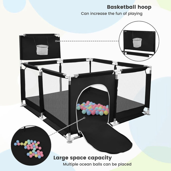 Spielbox für Babys mit Schnullern, verbesserte Version 2025, Spielzaun aus Oxford-Stoff 300D, Aktivi