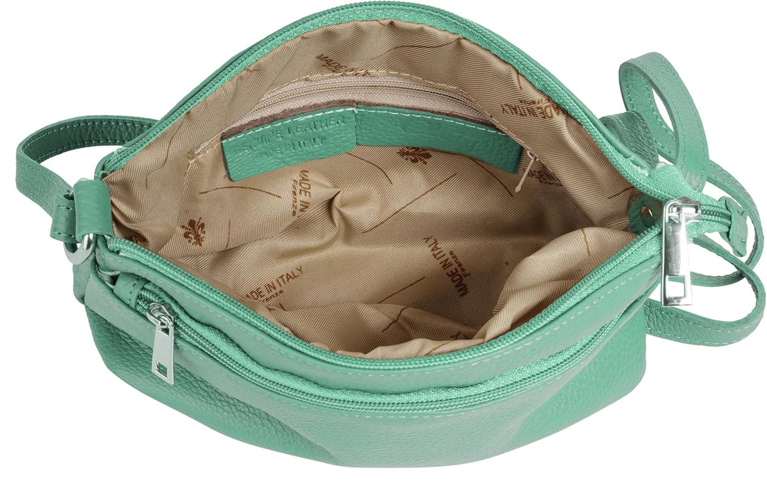 Umhängetasche Echt Leder Damen Made in Italy, Crossbody Bag, Messenger Bag mit Reissverschluss, Schu
