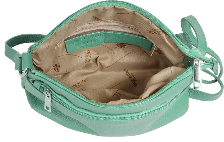 Umhängetasche Echt Leder Damen Made in Italy, Crossbody Bag, Messenger Bag mit Reissverschluss, Schu