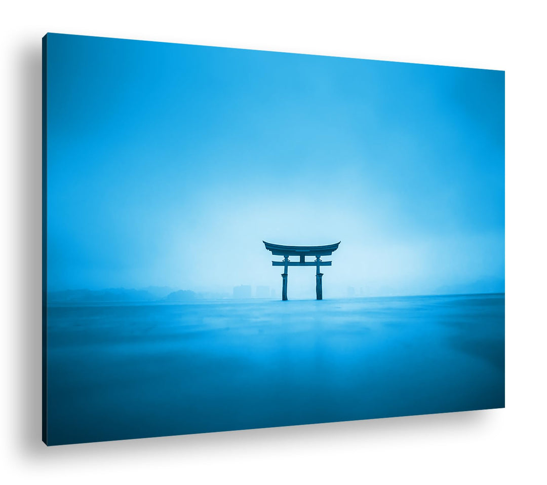 deyoli Schrein in Japan am Meer Format: 100x70 cm Effekt: Monocrome Blau als Leinwandbild, Motiv fer