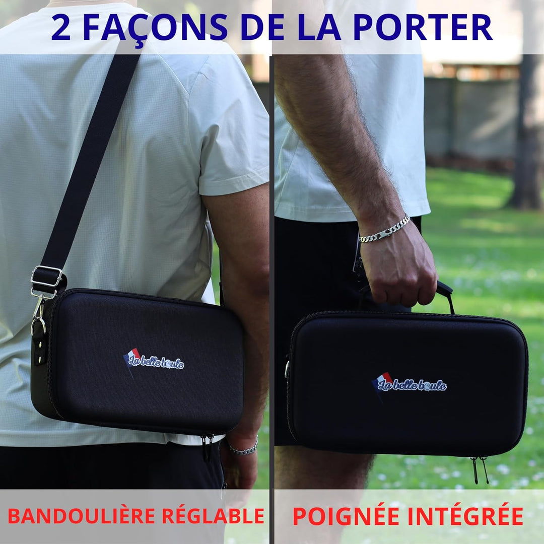 Tasche für Boccia, Hartschale, 3 Kugeln bis 8 cm, Tripletttasche für Petanque, Transporttasche, leis