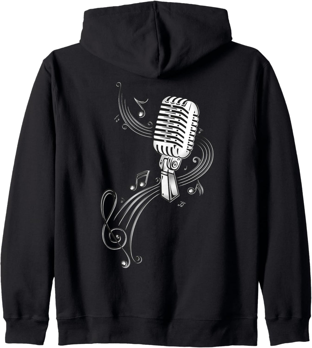 Retro Musik Mikrofon mit Musiknoten und Notenschlüssel Kapuzenjacke