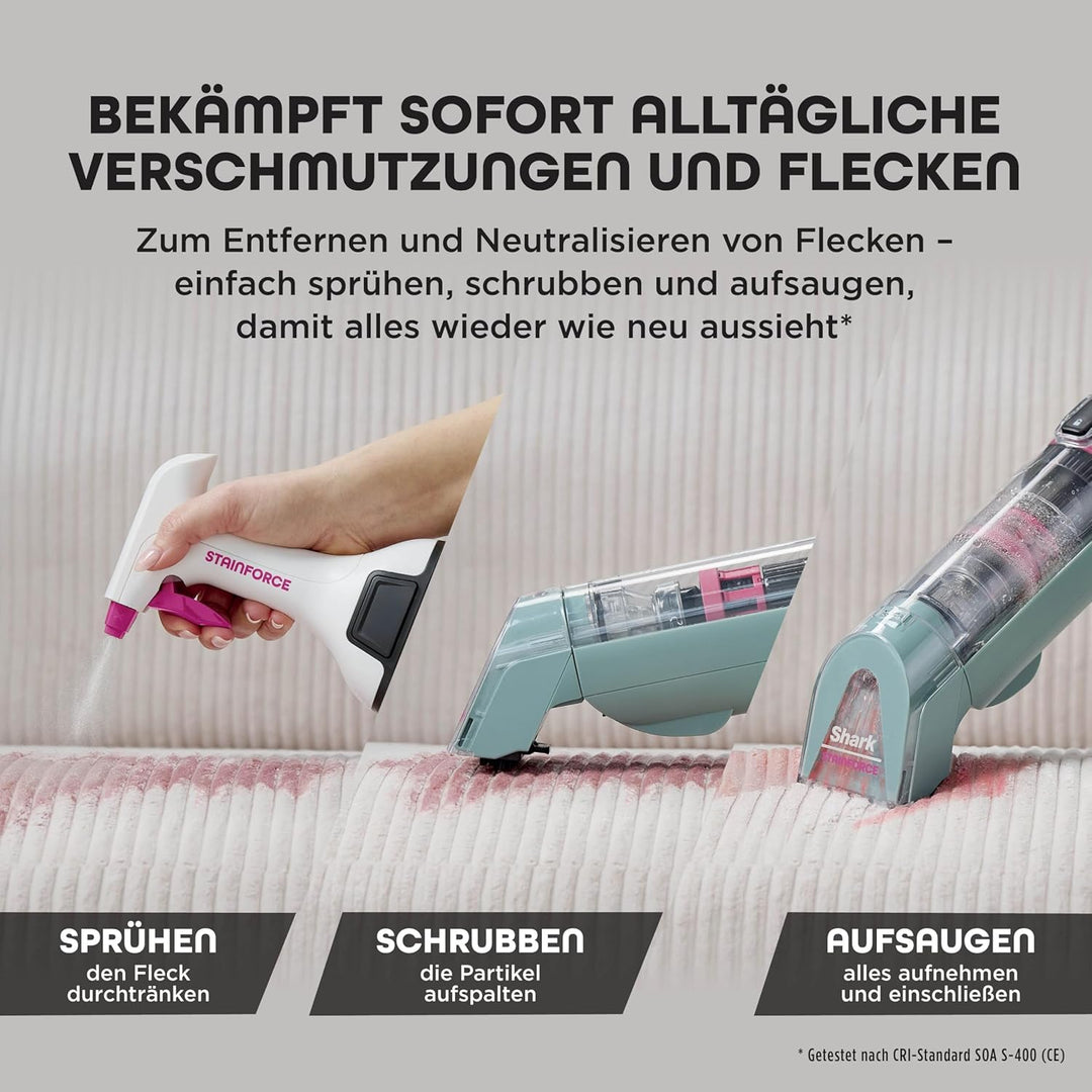 Shark StainForce Kabelloser Fleckenentferner, Tragbarer Flecken-, Waschsauger und Geruchsentferner f