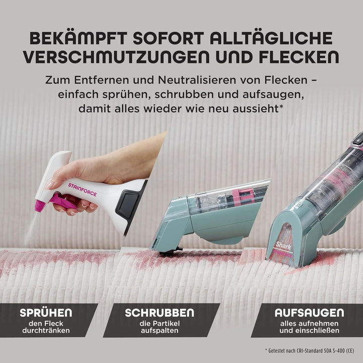 Shark StainForce Kabelloser Fleckenentferner, Tragbarer Flecken-, Waschsauger und Geruchsentferner f