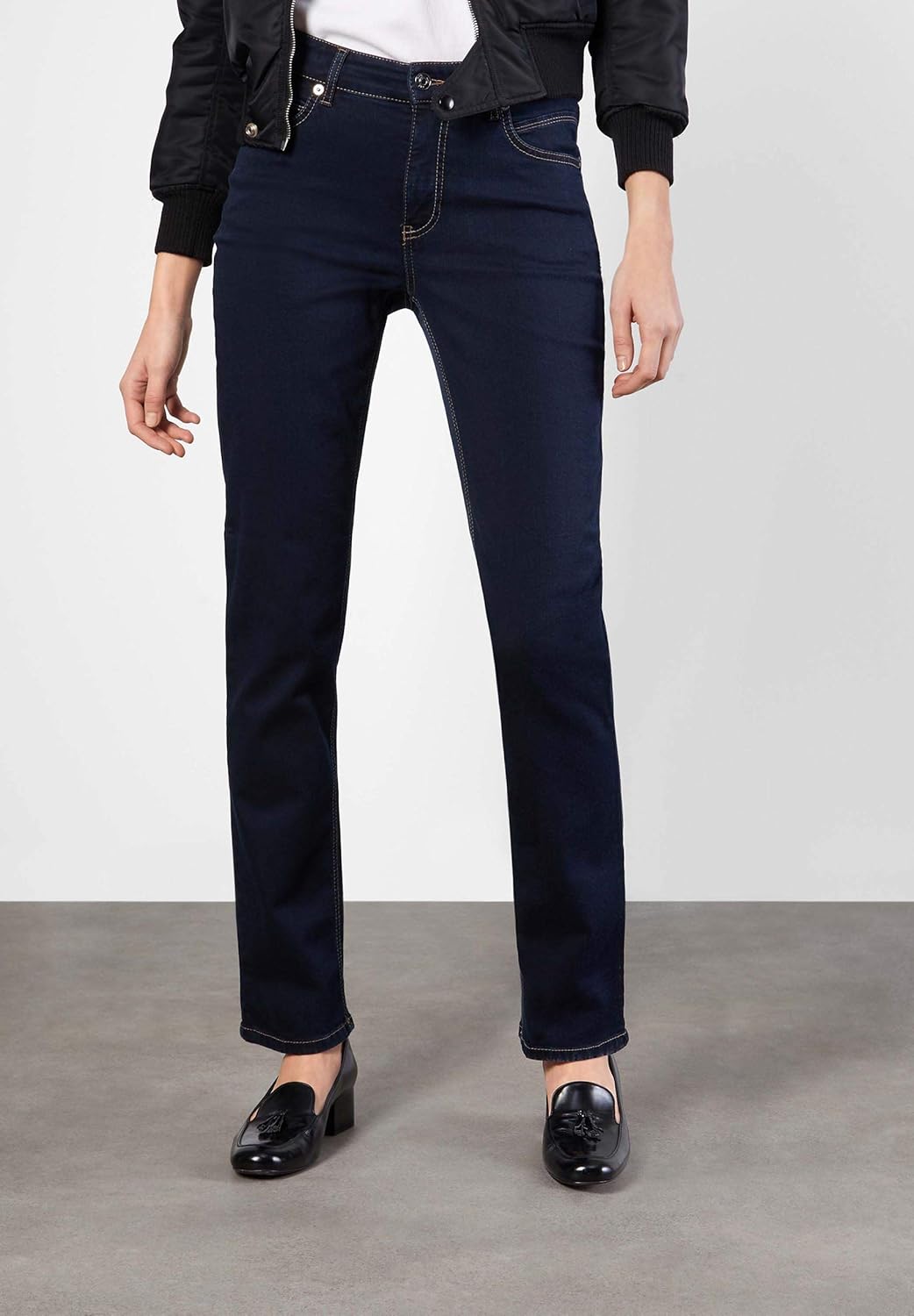 MAC Jeans Damen Jeans Hose Melanie Stretchdenim Grey 34W / 28L Dark Rinsewash (D801), 34W / 28L Dark