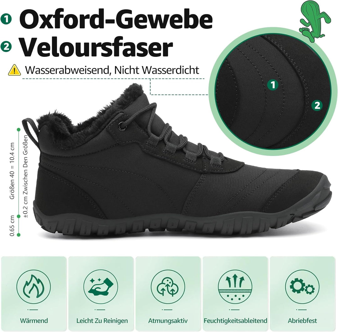 SAGUARO Winter Barfussschuhe Warm Gefüttert Winterschuhe für Damen Herren,EU Gr.36-48, 36 EU Schwarz