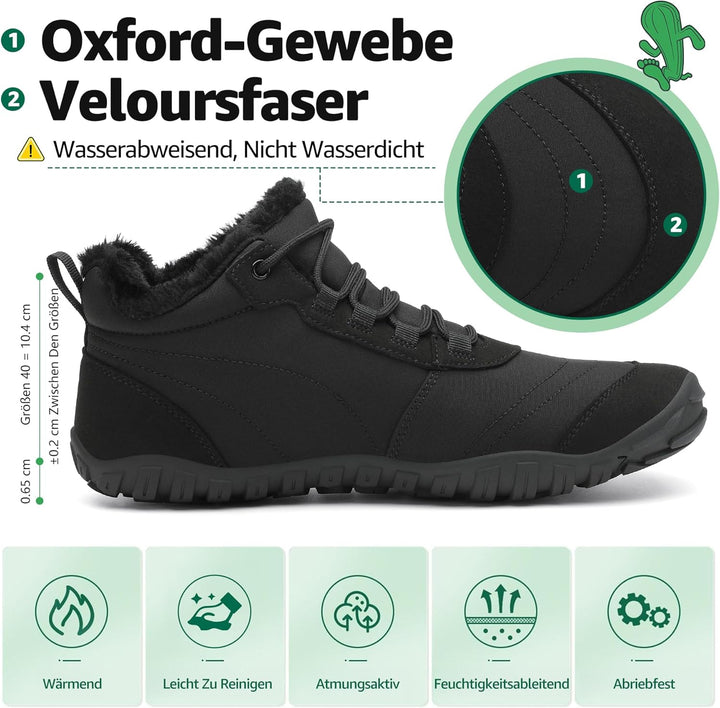 SAGUARO Winter Barfussschuhe Warm Gefüttert Winterschuhe für Damen Herren,EU Gr.36-48, 36 EU Schwarz