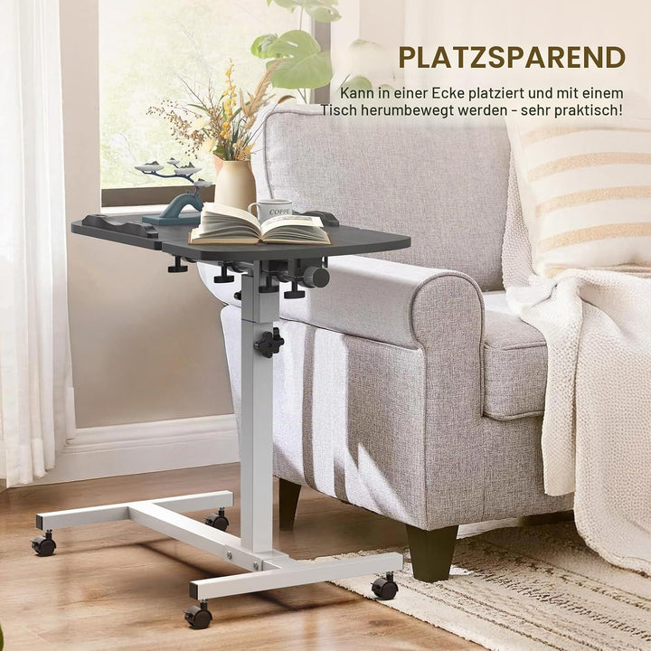 Soontrans Betttisch auf Rollen, 60×40cm, Laptoptisch Höhenverstellbar, Beistelltisch Bett mit Mehrer