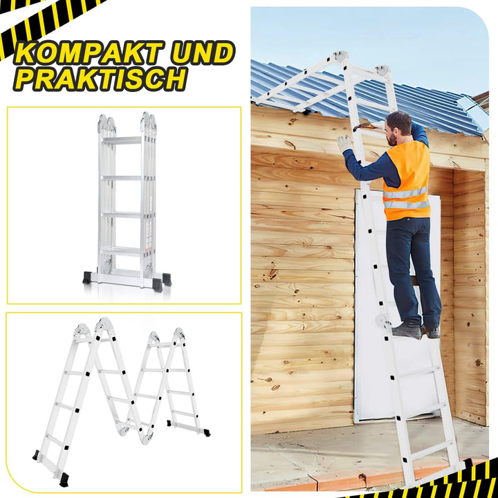 Herrselsam Mehrzweckleiter 4x4, 7in1 Multifunktionsleiter 470CM Alu Vielzweckleiter Klappleiter mit