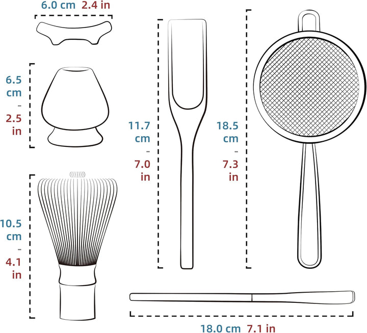 TEANAGOO Matcha Schneebesen Set, Bambus Matcha Schneebesen (100 Zinken) mit Halter, 6-PCS Traditione
