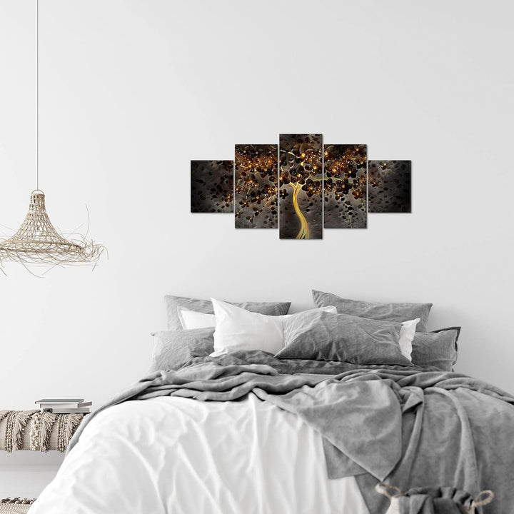 Runa Art Wandbilder Blumen 5 Teilig Bild auf Vlies Leinwand Deko Wohnzimmer Abstrakt Baum Schwarz Go