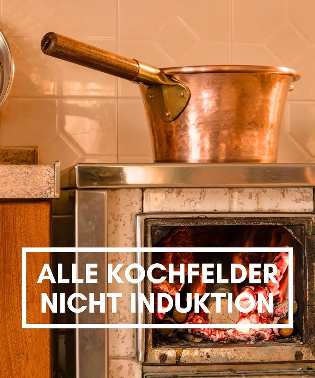 CREARTISTIC 100% Made in Italy kupfertopf - Kessel aus massivem Kupfer 25 cm - für Polenta - mit Hol
