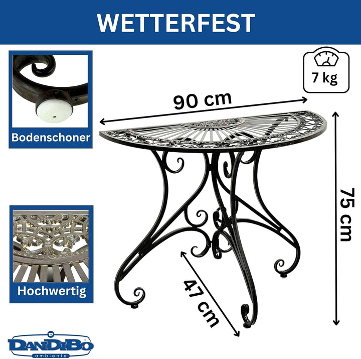 Denk Wandtisch Halbrund Tisch Metall Braun Beistelltisch Wand 90 cm Vigo 19511 Wandkonsole