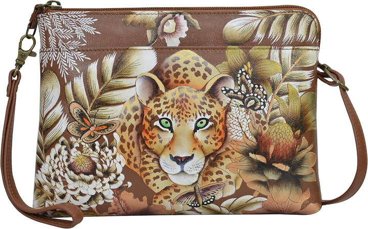 Anuschka Handbemalte 3-in-1 Clutch aus echtem Leder Cleopatra's Leopard Tan, Cleopatra's Leopard Tan