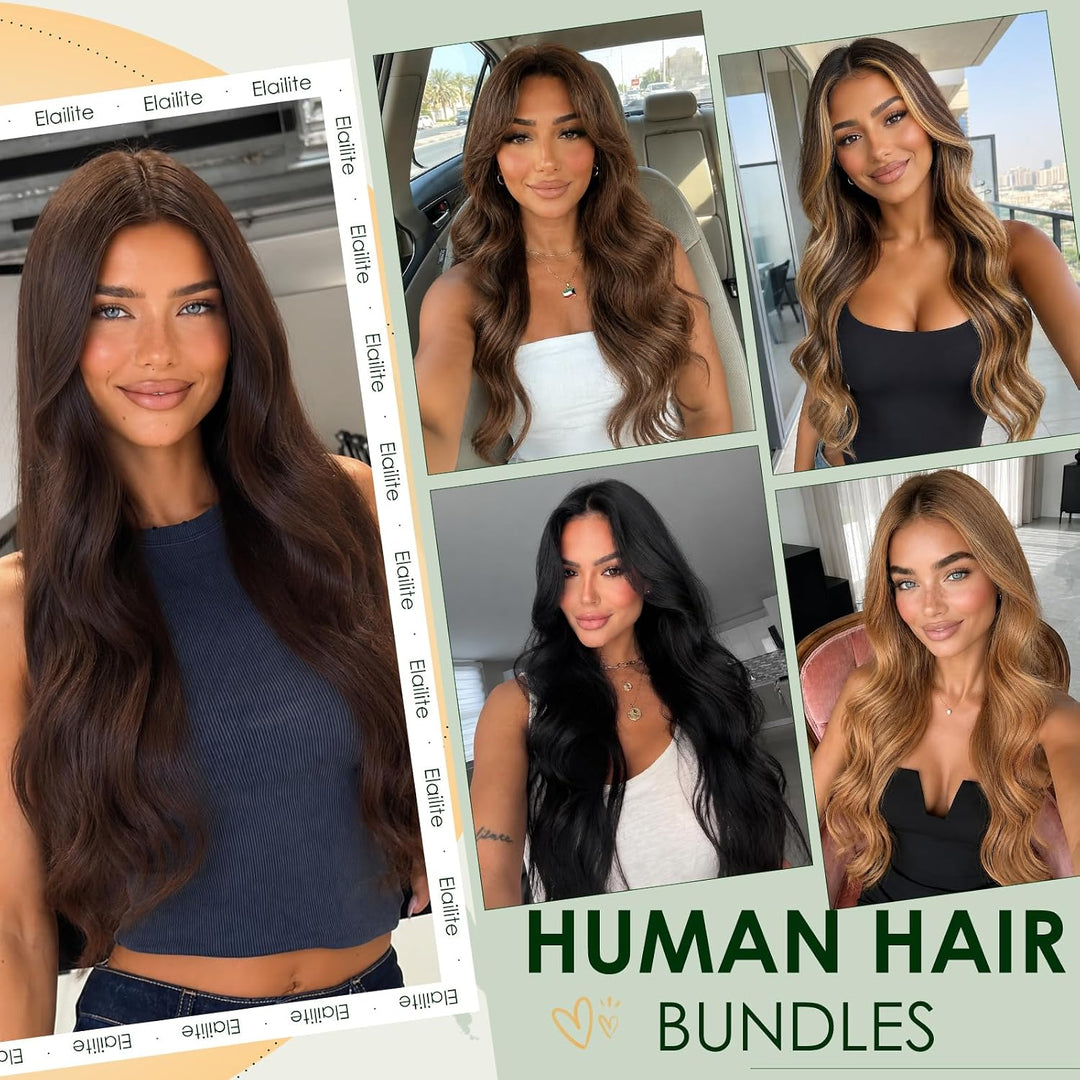 Elailite Haartressen Echthaar Schwarz Sew in Bündel Hair Extensions Tressen Haarverlängerungen Brasi
