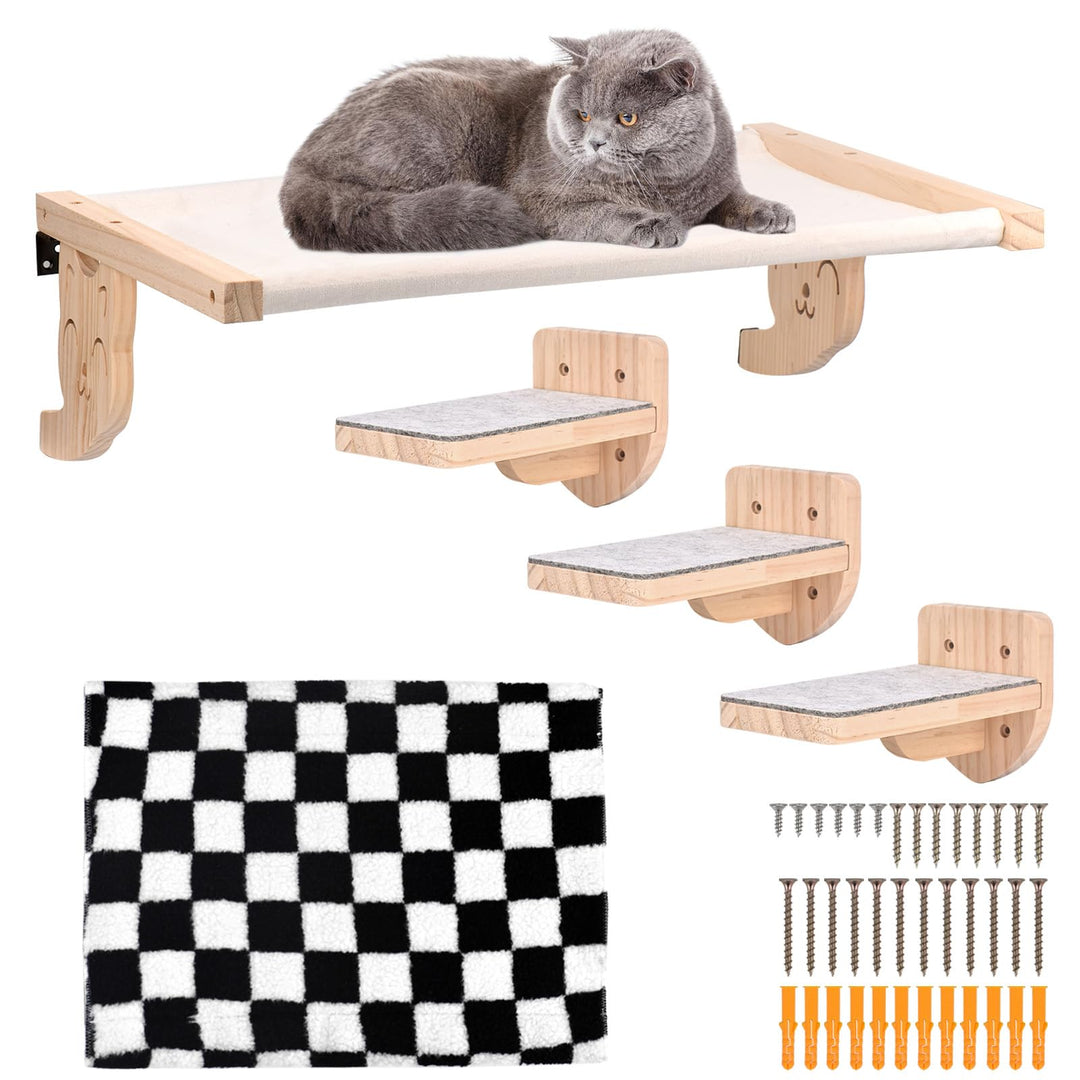 Katzenhängematte und Wandregal, Holzmöbel für Katzen, Schlaf- und Spielplattform