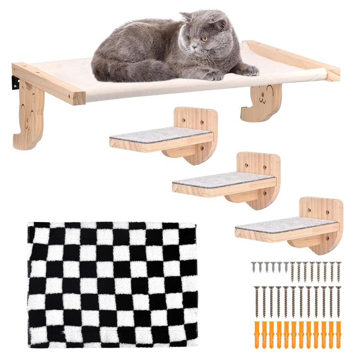 Katzenhängematte und Wandregal, Holzmöbel für Katzen, Schlaf- und Spielplattform
