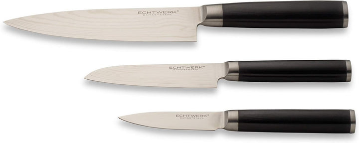 Echtwerk Damaszener Messer Set, 3-TLG, Kochmesser/Küchenmesser, kleines Santokumesser/ japanisches M