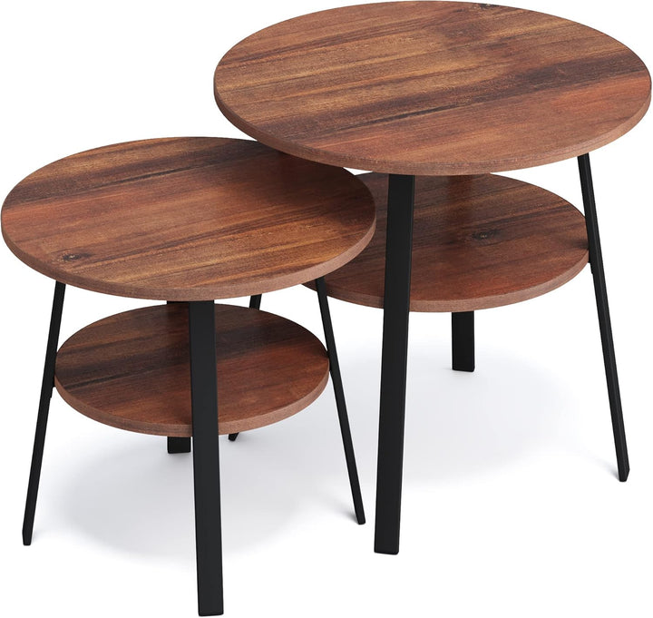 Stardis Beistelltisch rund stabiles Metallgestell/Holz Ø43xH 44 cm, 2 Ablagen Nachttisch Couchtisch