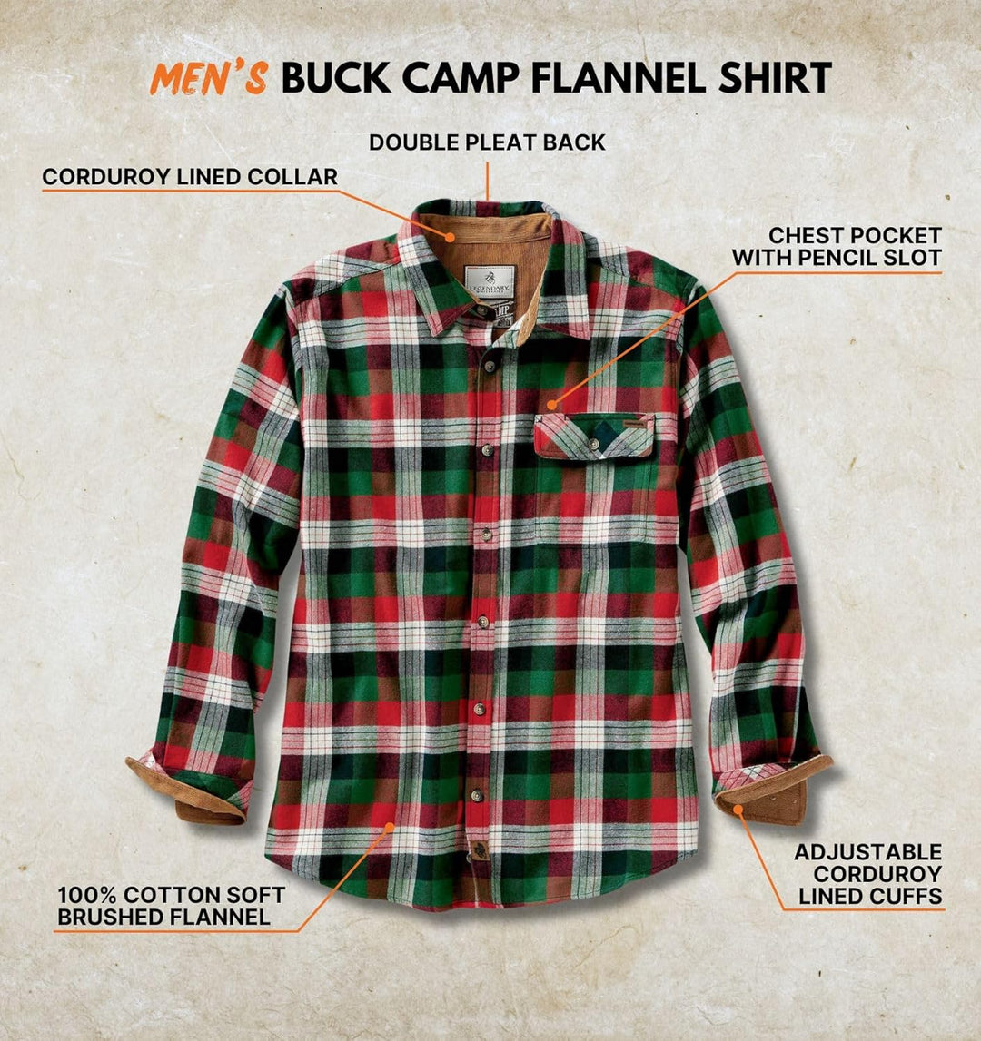 Legendary Whitetails Herren Buck Camp Flanell, Langarm-Karohemd mit Knopfleiste und Cordbündchen S A