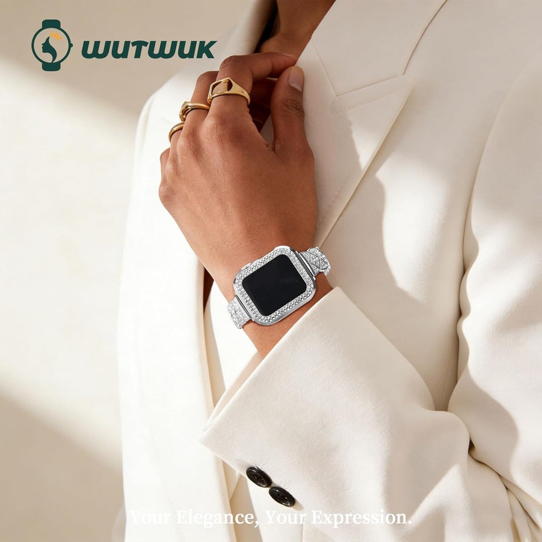 wutwuk Kompatibel mit Apple Watch Armband 40mm, Damen Bling Strass Armbänder mit Diamant Harter PC G
