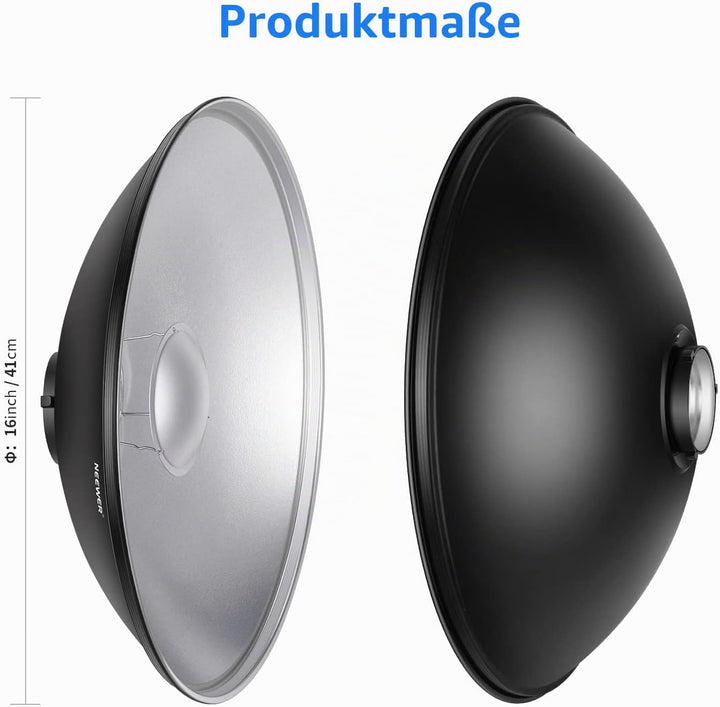 NEEWER 16"/41cm Aluminium Standard Reflektor Beauty Dish mit weissem Diffusor Socke kompatibel mit B